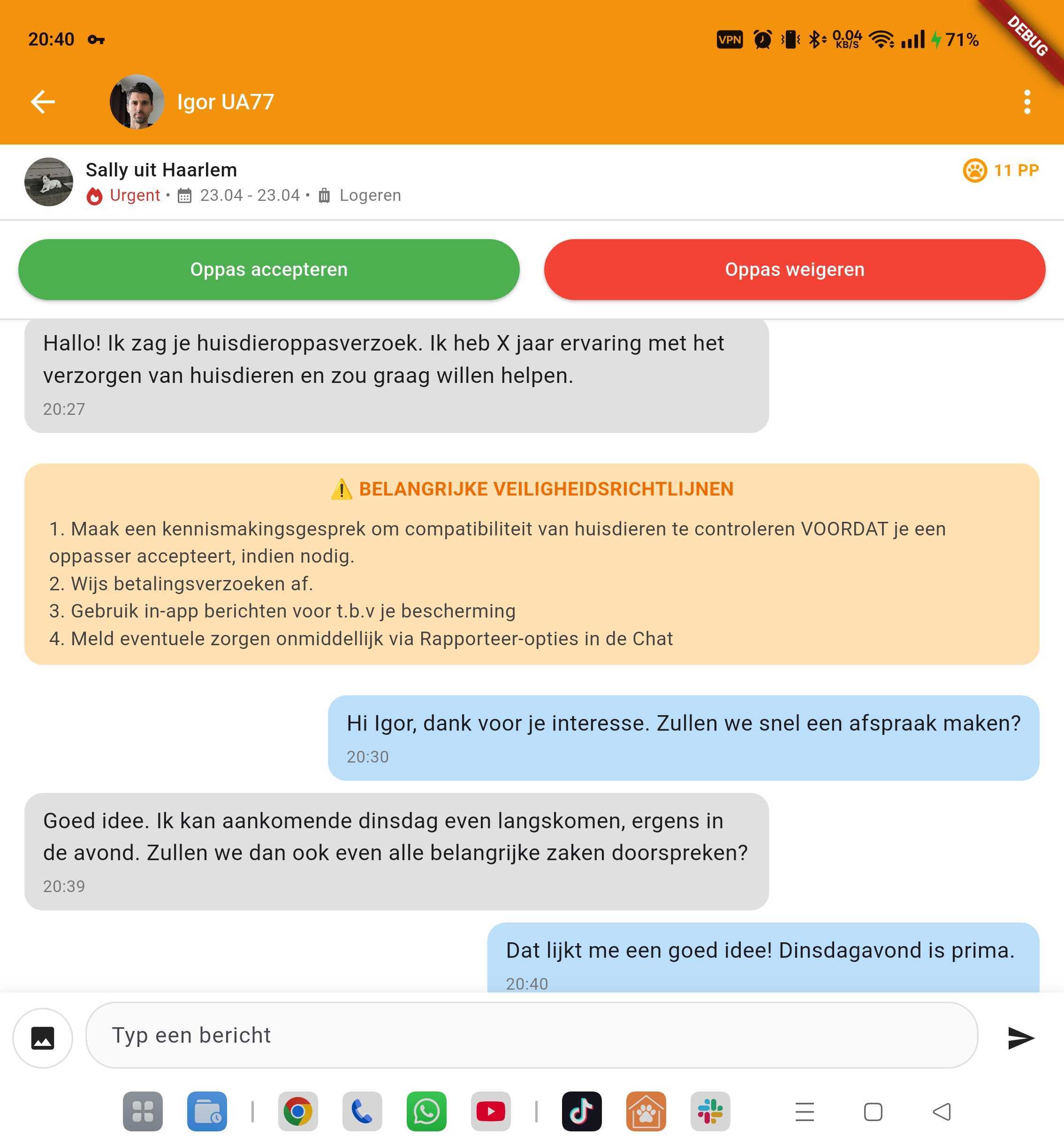 Chat conversation on tablet